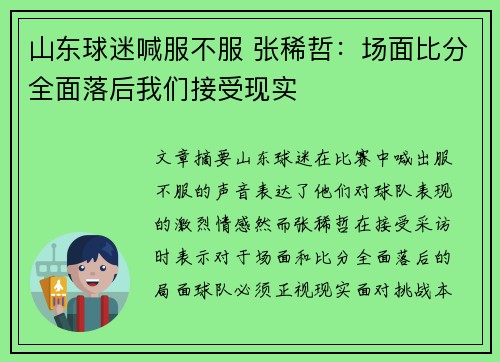 山东球迷喊服不服 张稀哲：场面比分全面落后我们接受现实